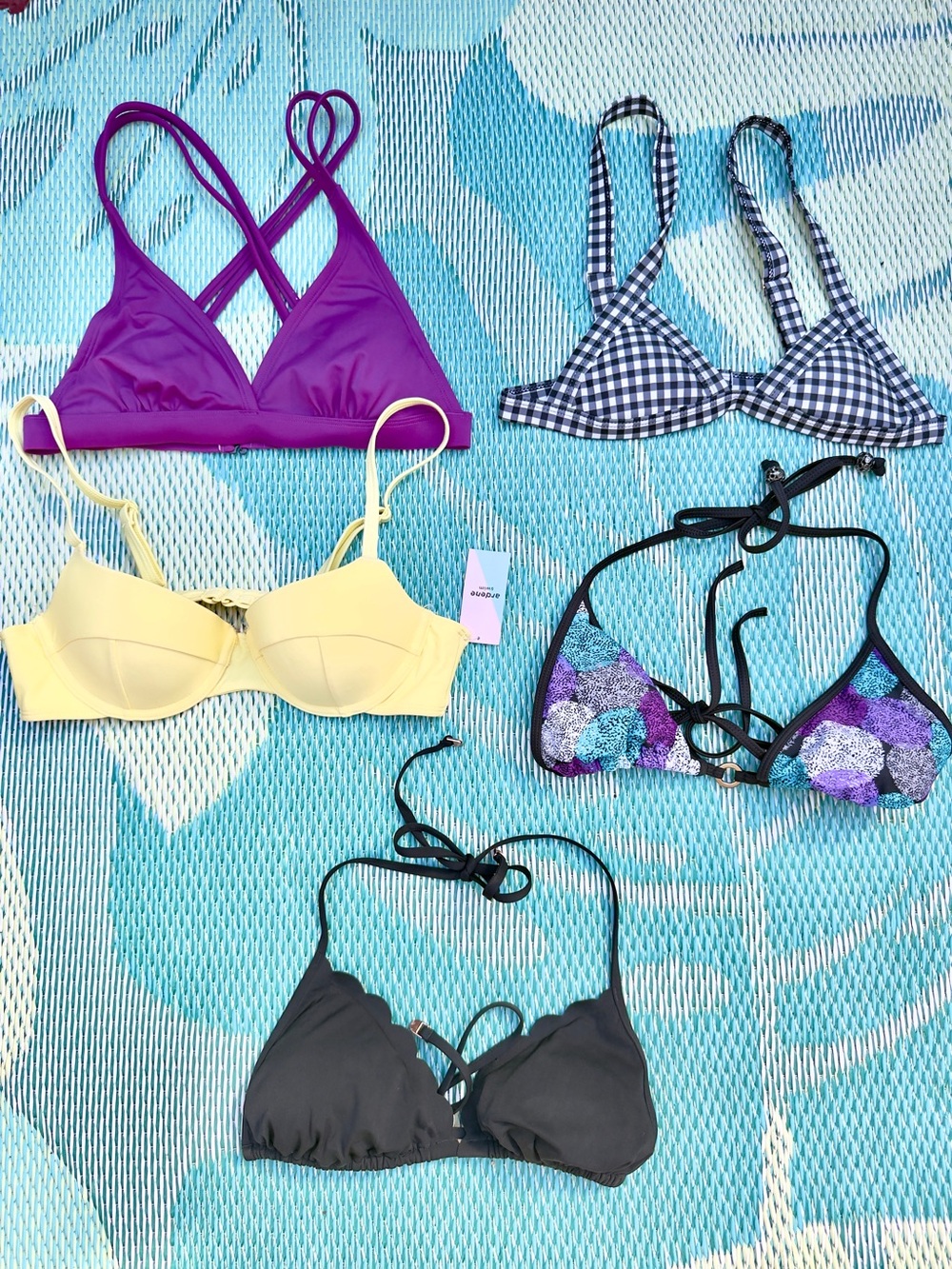 Bundle of 5 Bikini Tops! Purple, yellow, gingham, polka dot, mixed